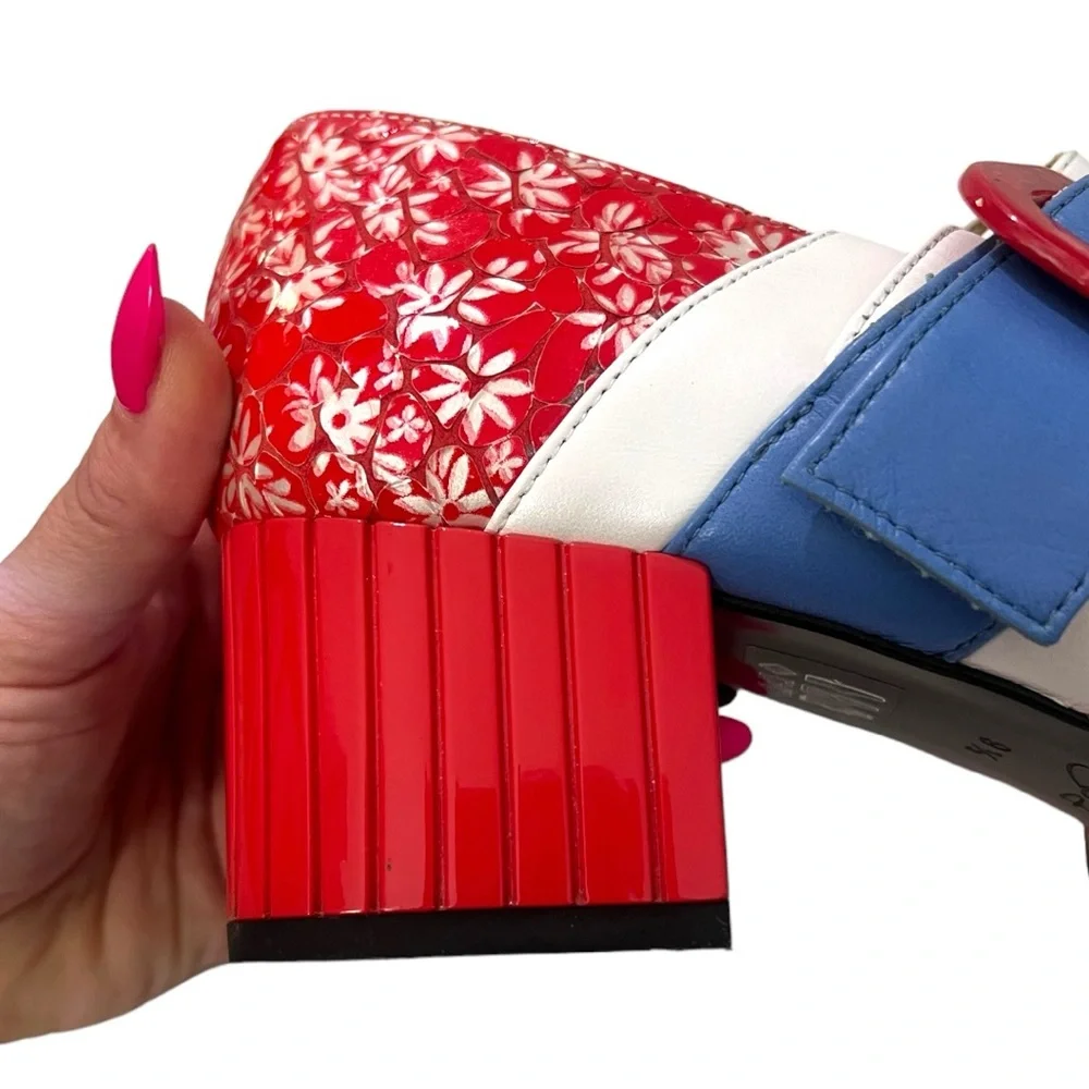 John Fluevog Red Floral Felicity Vintage Inspired Mary Janes Sz 9.5 (No BOX) - Picture 8 of 13